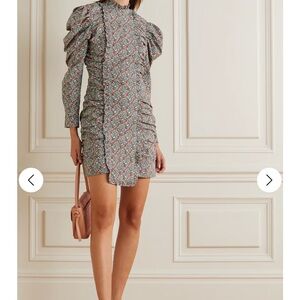 Ganni Floral Long Sleeve Dress - Green and Pink